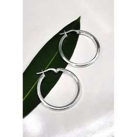 Omar Silver Halka Model Kare Kesim Şarnel 29 mm 925 Ayar Kadın Gümüş Küpe