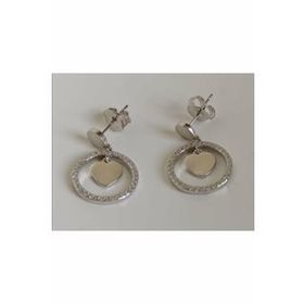 Omar Silver İthal Kalpli Zirkon Taşlı Rodyumlu 925 Ayar Kadın Gümüş Küpe