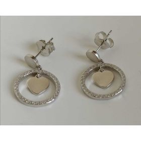 Omar Silver İthal Kalpli Zirkon Taşlı Rodyumlu 925 Ayar Kadın Gümüş Küpe