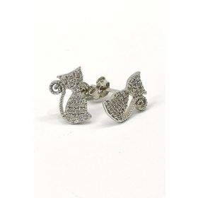 Omar Silver Kedi Model Zirkon Taşlı Beyaz 925 Ayar Kadın Gümüş Küpe