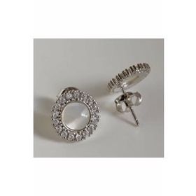 Omar Silver Zirkon Taşlı Yuvarlak 925 Ayar Kadın Gümüş Küpe
