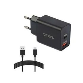 Omars 18 Watt Çift Çıkışlı Type-C USB Hızlı Şarj Cihazı ve 1 mt Type-C Kablo