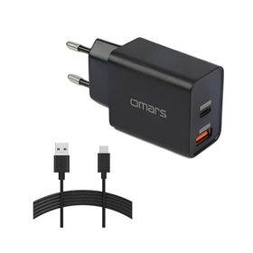 Omars 18 Watt Çift Çıkışlı Type-C USB Hızlı Şarj Cihazı ve 1 mt Type-C Kablo