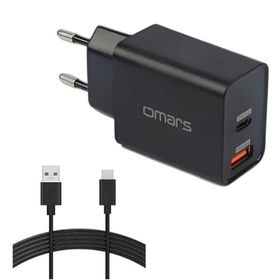 Omars 18 Watt Çift Çıkışlı Type-C USB Hızlı Şarj Cihazı ve 1 mt Type-C Kablo