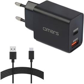 Omars 18 Watt Çift Çıkışlı Type-C USB Hızlı Şarj Cihazı ve 1 mt Type-C Kablo