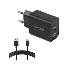 Omars 18 Watt Çift Çıkışlı Type-C USB Hızlı Şarj Cihazı ve 1 mt Type-C Kablo