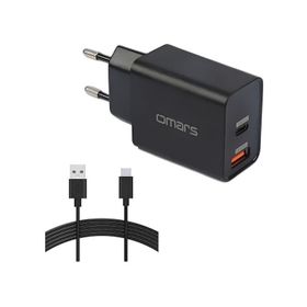 Omars 18 Watt Çift Çıkışlı Type-C USB Hızlı Şarj Cihazı ve 1 mt Type-C Kablo