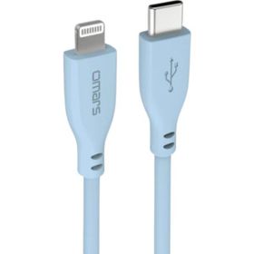 Omars USB-C to MFI Lightning iPhone Silikon PD Mavi Hızlı Şarj Kablosu