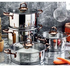 Oms 1097 8 Parça Gold Silindir Paslanmaz Çelik Tencere Seti