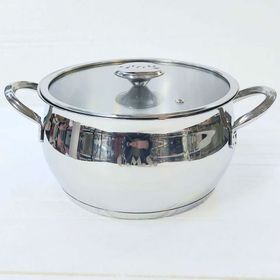 Oms 2100 Düz Cam Kapaklı 22 cm Sade Derin Çelik Tencere