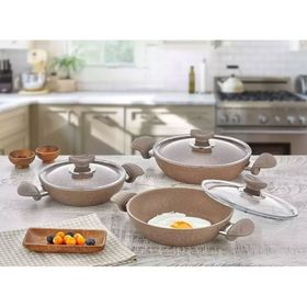 Oms 3004 Sütlü Kahve 6 Parça Granit Sahan Seti