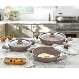 Oms 3004040506SKAH 6 Parça 18-20-22 cm Kahverengi Granit Sahan Set