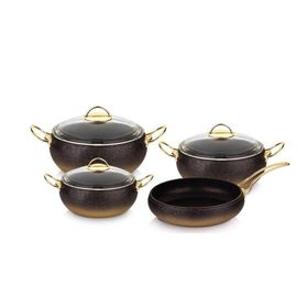 Oms 3023 Gold Topchef 7 Parça Granit Küre Tencere Seti