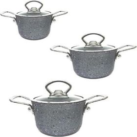 Oms 3111 Gri Mini Üçlü Granit Tencere Seti