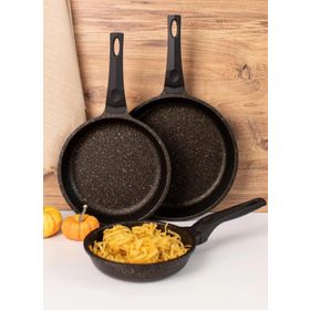 Oms 3255 Fry Pan Döküm Granit 3 Parça Siyah 20-24-28 cm Tava Seti