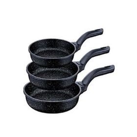 Oms 3255 Fry Pan Döküm Granit 3 Parça Siyah 20-24-28 cm Tava Seti