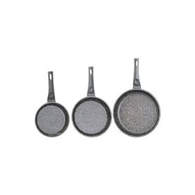 Oms 3255 Fry Pan Döküm Granit 3 Parça Siyah 20-24-28 cm Tava Seti