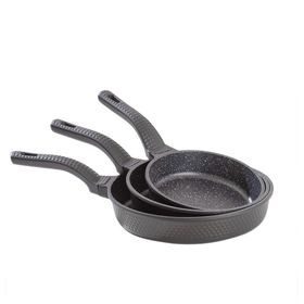 Oms 3737 Fry Pan Döküm Granit Siyah 3 Parça Tava Seti