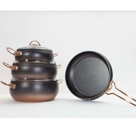 Oms Collection 7 Parça Granit Küre Bakır Tencere Seti