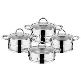 Oms Collection 8 Parça Silver Silindir Çelik Tencere Seti