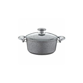 OMS Granit 22x11,5 Cm Gri Derin Tencere Cam Kapaklı