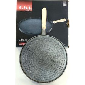 Oms Granit Gri 34 cm Çift Taraflı Döküm Grill Gözleme Tavası