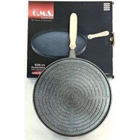 Oms Granit Gri 34 cm Çift Taraflı Döküm Grill Gözleme Tavası