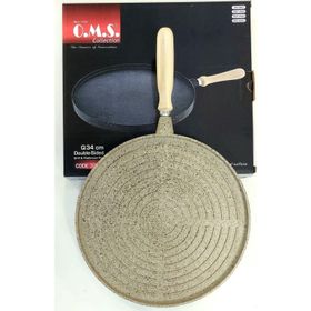 Oms Granit Kum Beji 34 cm Çift Taraflı Döküm Grill Gözleme Tavası