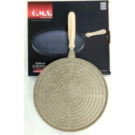Oms Granit Kum Beji 34 cm Çift Taraflı Döküm Grill Gözleme Tavası