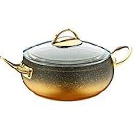 Oms OMS-3141 30x13 cm Gold Granit Cam Kapaklı Derin Tencere