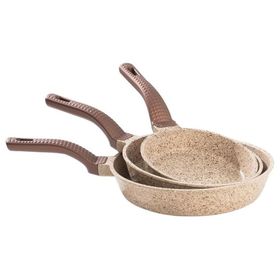 Oms Wave 3738 Kum Beji 3 Parça Biogranit Döküm Grill Özellikli Ergonomik Saplı Tava Seti
