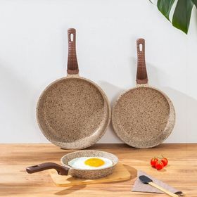 Oms Wave 3738 Kum Beji 3 Parça Biogranit Döküm Grill Özellikli Ergonomik Saplı Tava Seti