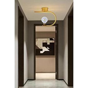 Ömür Avize Altın Alina Modern Gold Kasa Beyaz Kapalı Camlı Tekli Avize