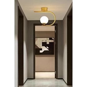 Ömür Avize Altın Alina Modern Gold Kasa Beyaz Kapalı Camlı Tekli Avize
