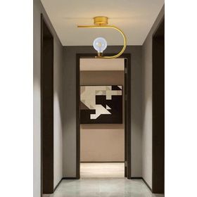 Ömür Avize Altın Alina Modern Gold Kasa Beyaz Kapalı Camlı Tekli Avize