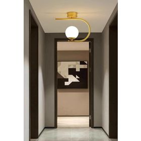 Ömür Avize Altın Alina Modern Gold Kasa Beyaz Kapalı Camlı Tekli Avize