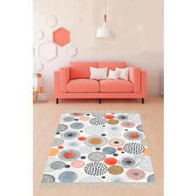 On The Clouds BLT-S-264 Renkli Hindiba Desenli Çiçekli Dijital Baskı Yıkanabilir Kaymaz Taban Modern ve Salon Halısı Yolluk