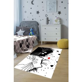 On the clouds MEGC269 Kedili Kedi Desenli Dijital Baskı Yıkanabilir Kaymaz Taban Ve Çocuk Bebek Odası Halısı Halı