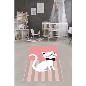 On the clouds MEGC274 Kedili Kedi Desenli Renkli Dijital Baskı Yıkanabilir Kaymaz Taban Ve Çocuk Bebek Odası Halısı Halı
