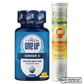 One Up Omega 3 1000 mg 60 Kapsül Balık Yağı + Nature's Supreme Vitamin C Zinc 20 Efervesan Tablet