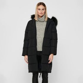 Only 15205637-BLK Monica Long Puffer Coat Siyah Kadın Kapüşonlu Mont
