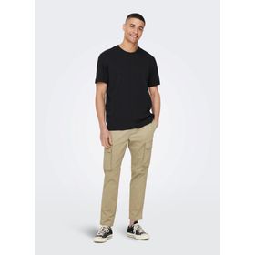 Only & Sons 22025208_ONSMAX LIFE REG SS STITCH O Yaka Düz Siyah Erkek T-shirt
