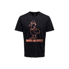 Only & Sons 22026058_ONSAUGUST REG SS TEE O Yaka Baskılı Siyah Erkek T-shirt