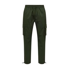 Only & Sons Onscommon 22029750 Haki Slim Fit Beli Lastikli ve Bağlamalı Pamuklu Erkek Kargo Pantolon