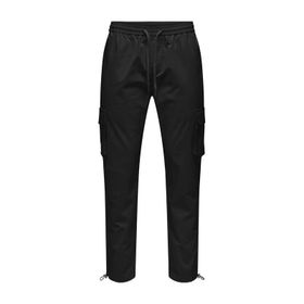 Only & Sons Onscommon 22029750 Siyah Slim Fit Beli Lastikli ve Bağlamalı Pamuklu Erkek Kargo Pantolon