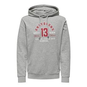 Only & Sons Onslenny Reg Vintage Print Hood Sweat Light Grey Melange Erkek Sweatshirt