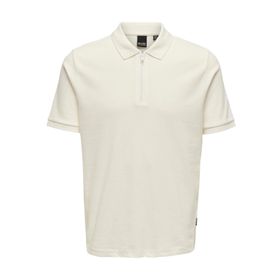 Only & Sons Onsmike Zipper SS Kirli Beyaz Polo Erkek T-shirt