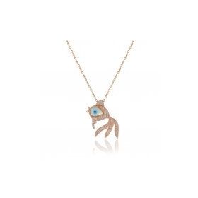 Opal Ve Zirkon Taşlı Japon Balığı Kadın Gümüş Kolye
