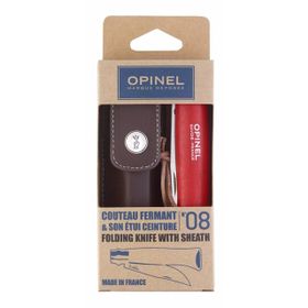 Opinel OP-001890 Kırmızı Inox No 8 Deri Kılıflı Paslanmaz Çakı