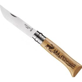 Opinel OP-002332 Inox No 8 Meşe Saplı Geyik Desenli Çakı